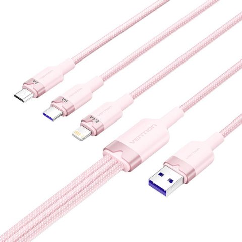 Kabel USB 2.0 A do 3w1 6A Vention CTRPG 1.5M (różowy)