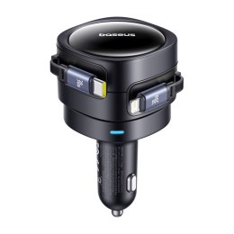 Ładowarka samochodowa Baseus Enjoyment Max z kablami USB-C+Lightning 60W Czarny