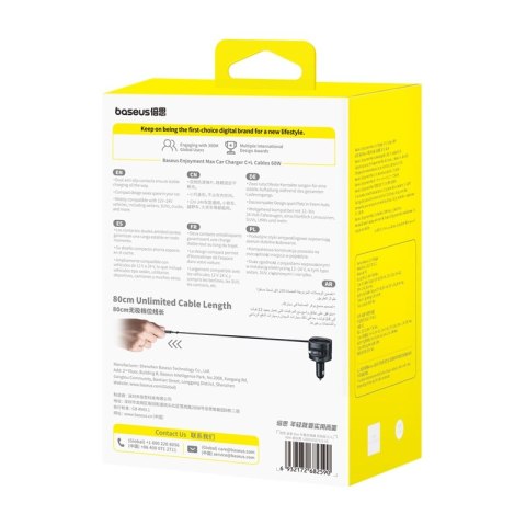 Ładowarka samochodowa Baseus Enjoyment Max z kablami USB-C+Lightning 60W Czarny