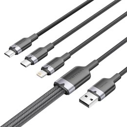 Kabel USB 2.0 A męski do 3 w 1 USB-C, Lightning i Micro-B męskie Vention 3A CTPBG 1.5m