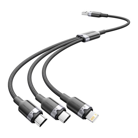 Kabel USB 2.0 A męski do 3 w 1 USB-C, Lightning i Micro-B męskie Vention 3A CTPBG 1.5m