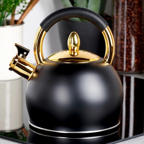 Czajnik z Gwizdkiem Stalowy Nierdzewny Czarny Złoty VILDE 3 L