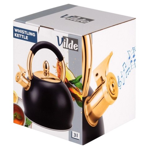 Czajnik z Gwizdkiem Stalowy Nierdzewny Czarny Złoty VILDE 3 L