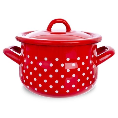 Garnek Emaliowany z Pokrywką Czerwony w Grochy ORION 16 cm 2,3 L
