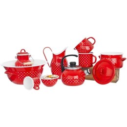 Garnek Emaliowany z Pokrywką Czerwony w Grochy ORION 16 cm 2,3 L