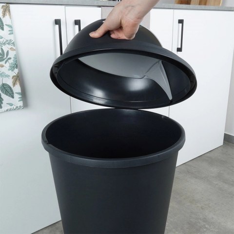 Kosz na Śmieci Odpady z Uchylną Pokrywą Plastikowy Czarny Solidny ORION 47l