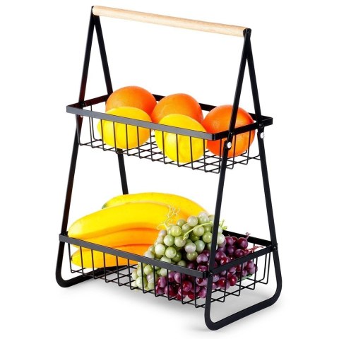 Koszyk na Owoce Warzywa 2-Poziomowy Metalowy Czarny VILDE 29 cm
