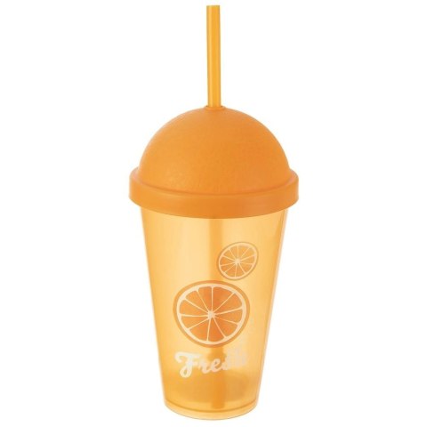 Kubek z Pokrywką i Słomką 450 ml ORION Pomarańczowy Nietłukący do Napojów