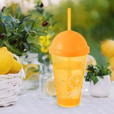 Kubek z Pokrywką i Słomką 450 ml ORION Pomarańczowy Nietłukący do Napojów