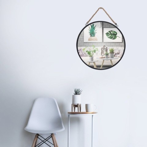 Lustro Ścienne Wiszące Czarne Okrągłe Dekoracyjne z Ramą Loft VILDE 41 cm