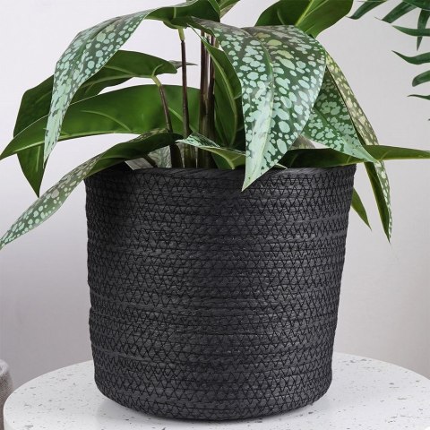 Osłonka na Doniczkę Pleciona 23 x 22 cm VILDE Papierowa Czarna Stabilna