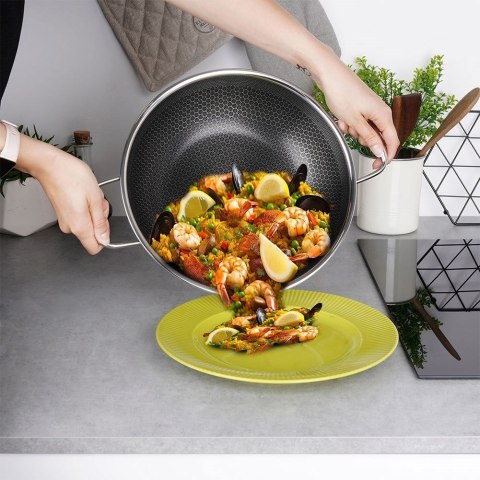 Patelnia Wok z Uchwytami Stalowa Indukcja Nieprzywierająca ORION 28 cm