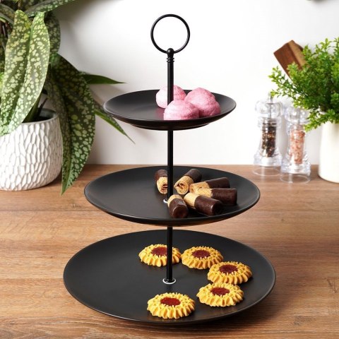 Patera Porcelanowa na Ciasta Owoce Desery Czarna ORION 34 cm