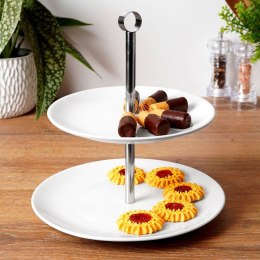 Patera Porcelanowa Biała Dwupoziomowa na Ciasta Dekoracyjna ORION 25 cm