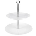 Patera Porcelanowa Biała Dwupoziomowa na Ciasta Dekoracyjna ORION 25 cm