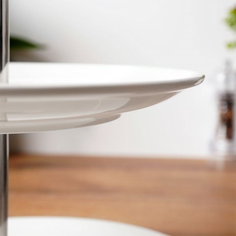 Patera Porcelanowa Biała Dwupoziomowa na Ciasta Dekoracyjna ORION 25 cm