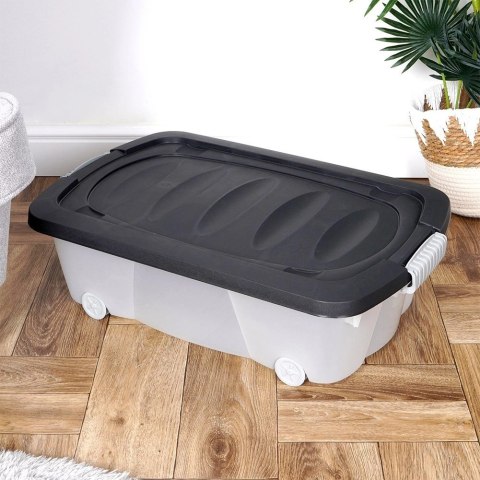 Pojemnik Organizer z Pokrywką pod Łóżko na Kółkach Niski VILDE 24 l