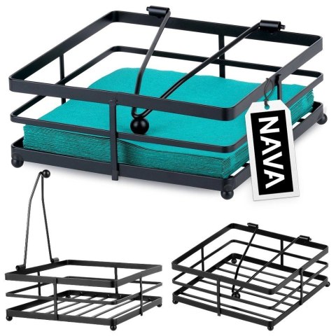 Serwetnik Stojak na Serwetki z Dociskiem Metalowy Czarny NAVA 18 x 18 cm