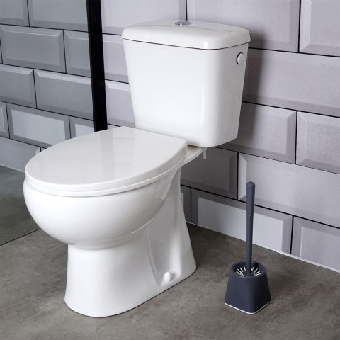 Szczotka Silikonowa do WC Ze Stojakiem Szara Łazienkowa Ociekacz 36 cm BS