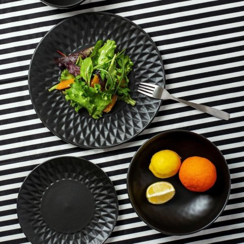 Talerz Obiadowy Płytki Ceramiczny Czarny NAVA SOHO 27 cm Tłoczenia