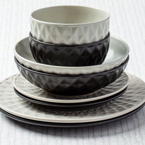 Talerz Obiadowy Płytki Ceramiczny Czarny NAVA SOHO 27 cm Tłoczenia