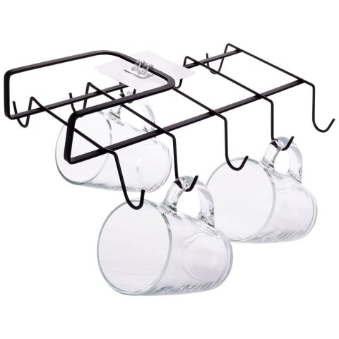 Wieszak na Kubki Metalowy Czarny VILDE Podszafkowy LOFT 29 x 18,5 cm