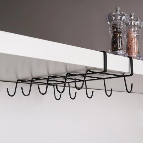 Wieszak na Kubki Metalowy Czarny VILDE Podszafkowy LOFT 29 x 18,5 cm