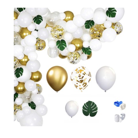 Girlanda balonowa 90 szt - złoto biała + liście
