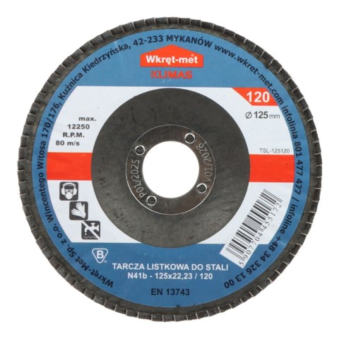 TARCZA LISTKOWA DO STALI TSL-125120 125 mm WKRĘT-MET KLIMAS
