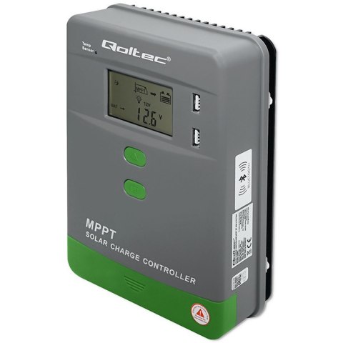 Qoltec Solarny regulator ładowania MPPT z czujnikiem temperatury 60A |12V / 24V | LCD | Bluetooth | APP | GEL | LiFePO4