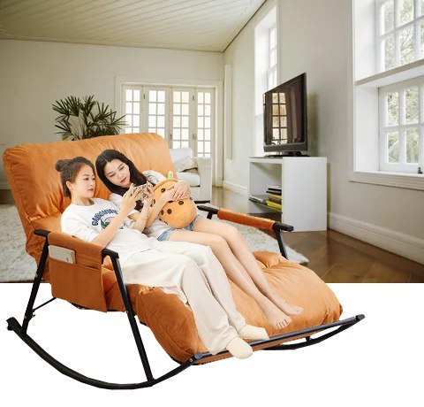 Podwójny fotel bujany z czarną metalową podstawą - Pomarańczowy