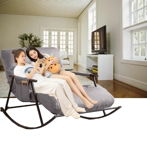 Podwójny fotel bujany z czarną metalową podstawą - Szary