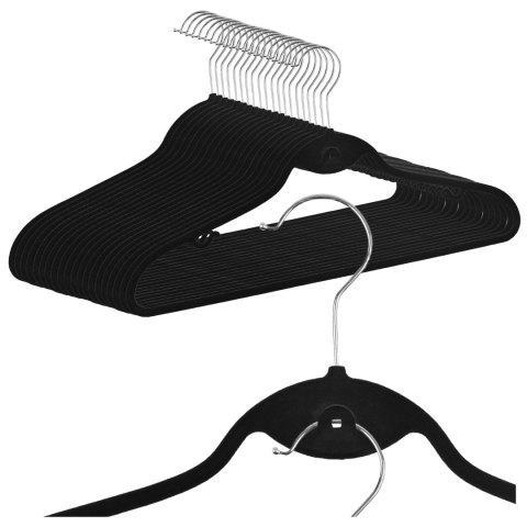 Wieszak welurowy Roxi komplet 50 sztuk czarny