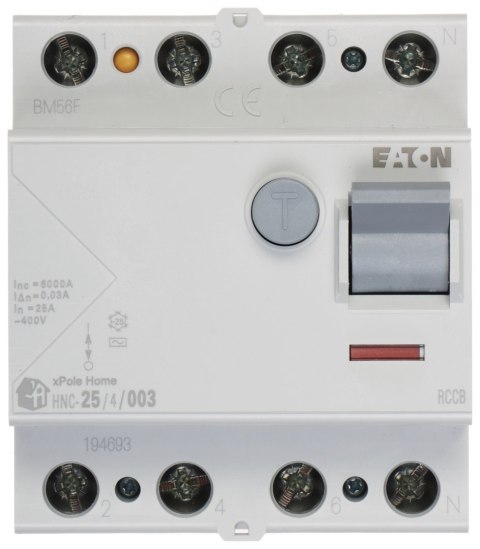 WYŁĄCZNIK RÓŻNICOWOPRĄDOWY HNC-25/4/003 TRÓJFAZOWY, TYP AC 30 mA 25 A EATON