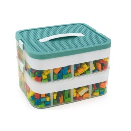 Dwupoziomowy pojemnik organizer na klocki i zabawki z przegródkami - zielony