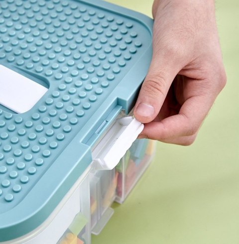 Dwupoziomowy pojemnik organizer na klocki i zabawki z przegródkami - zielony