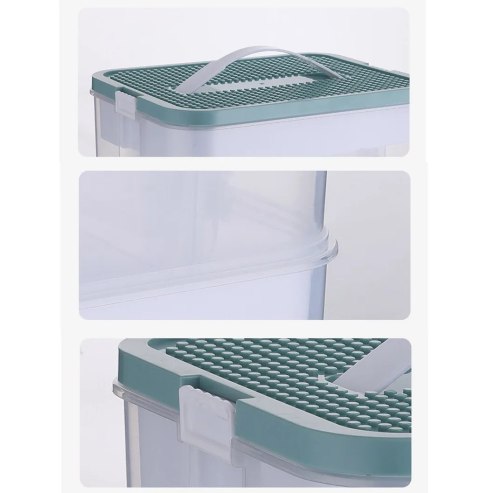 Dwupoziomowy pojemnik organizer na klocki i zabawki z przegródkami - zielony