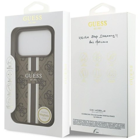 Guess 4G Printed Stripes MagSafe - Etui iPhone 17 Pro (brązowy)