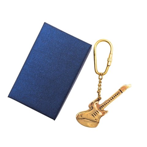Mosiężny Brelok do Kluczy Gitara w Eleganckim Pudełku - Prezent dla Gitarzysty - KRT21A