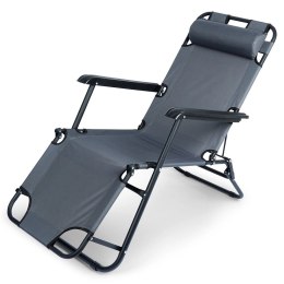 Leżak Ogrodowy Plażowy Składany z Zagłówkiem Poduszką Metalowy VILDE 110 Kg
