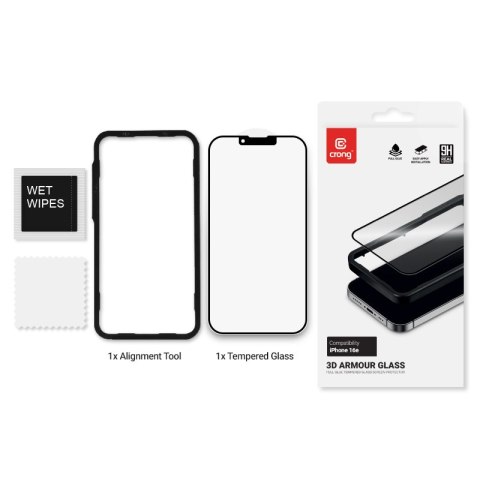 Crong 3D Armour Glass - Szkło hartowane iPhone 16e / iPhone 14 / iPhone 13 / iPhone 13 Pro + ramka instalacyjna