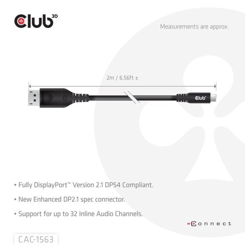 CLUB3D CAC-1563 adapter kablowy 2 m USB Type-C DisplayPort Czarny