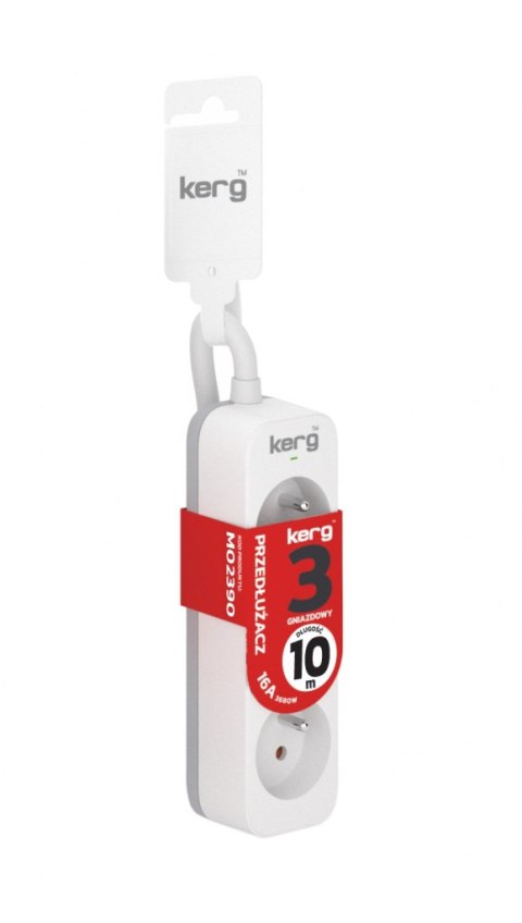Przedłużacz KERG bez wyłącznika-3 gniazda-biało-szary-10m-16A-H05VV-F-3x1,5mm2