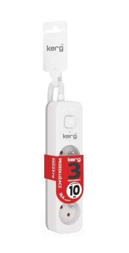 Przedłużacz KERG z wyłącznikiem-3 gniazda-biało-szary-10m-16A-H05VV-F-3x1,5mm2