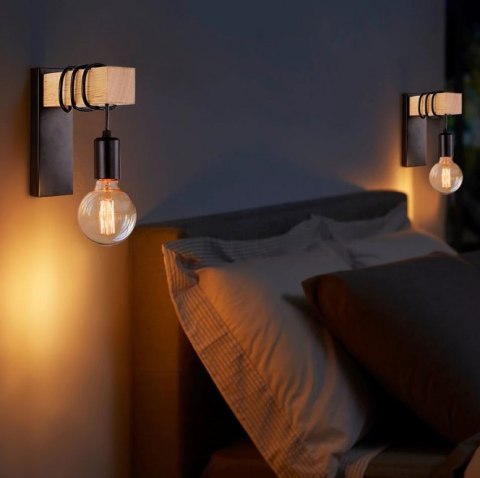 Kinkiet ścienny Loft / Lampa ścienna - czarno-drewniany