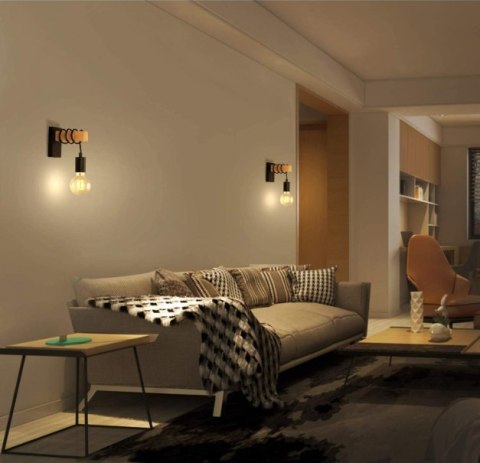 Kinkiet ścienny Loft / Lampa ścienna - czarno-drewniany