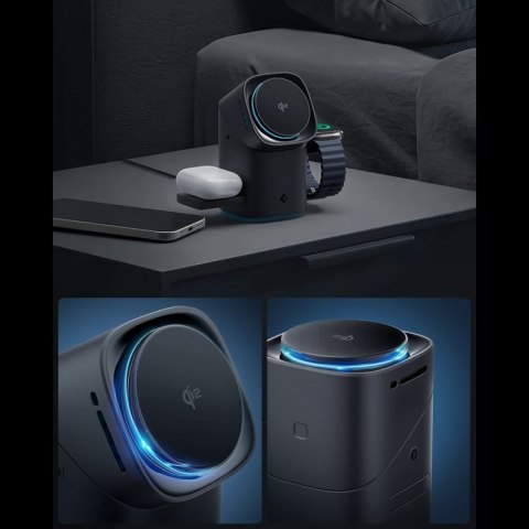 Spigen Essential EF223MS Qi2 Rotary Magnetic - Ładowarka indukcyjna MagSafe 3w1 do iPhone, AirPods i Apple Watch 15W (Black)