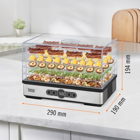 Suszarka do grzybów , warzyw , owoców , 400W , 5 sit, wyświetlacz, termoobieg, TEESA