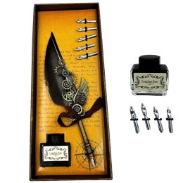 Zestaw do Kaligrafii Retro z Piórem Gęsim Vintage 6 Stalówek Atrament Prezent - EE5
