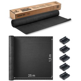 Siatka cieniująca 1,5x25m 140g/m2 + 50 zacisków szara